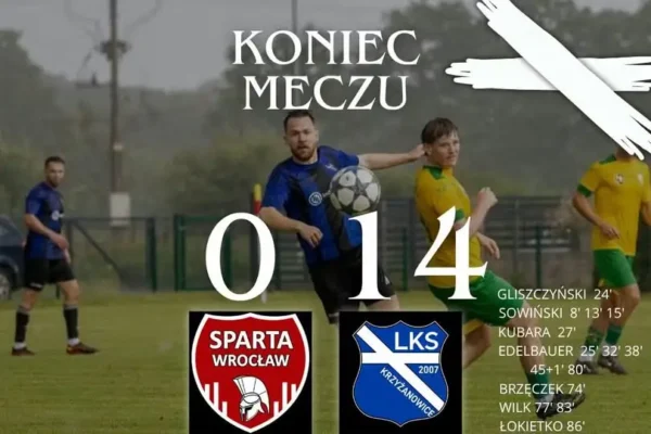LKS Krzyżanowice wygrywa ze Spartą Wrocław. 14 bramek na koncie!