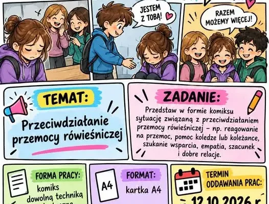 Konkurs plastyczny na komiks o przeciwdziałaniu przemocy rówieśniczej – zaproszenie dla klas I-VIII