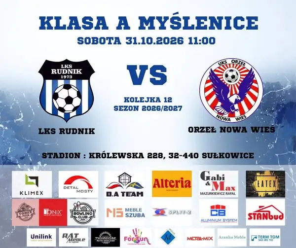 LKS Rudnik podejmie Orzeł Nowa Wieś w 12. kolejce Klasy A Myślenice