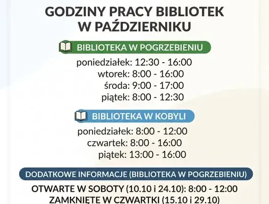 Zmiana godzin pracy bibliotek w październiku – sprawdź, kiedy odwiedzisz placówkę