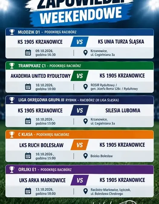 Weekendowe mecze KS 1905 Krzanowice – sprawdź terminarz