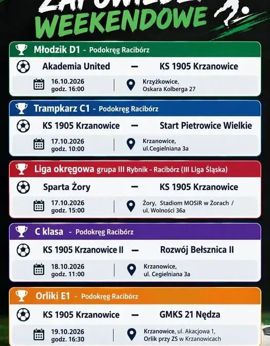 Weekendowe mecze KS 1905 Krzanowice – sprawdź terminarz