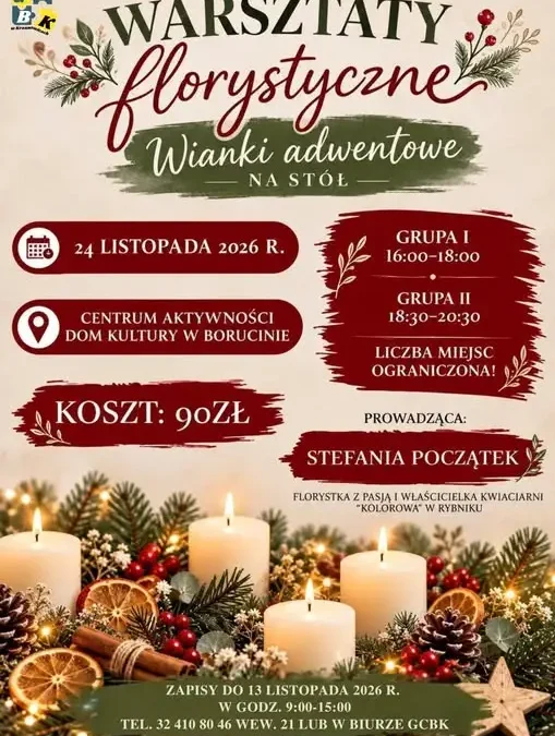 Warsztaty florystyczne w Borucinie – własnoręcznie wykonaj wianek adwentowy