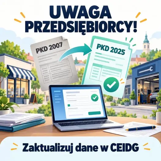 Przedsiębiorcy z gminy Krzyżanowice mają czas do końca 2026 roku na zmianę PKD