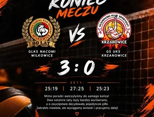 Siatkarki z Krzanowic przegrywają w Wilkowicach po zaciętym meczu