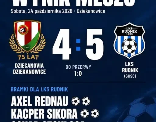 LKS Rudnik wygrał 5:4 z Dziekanowicami po horrorze w końcówce